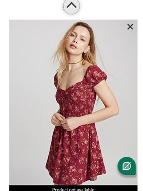 Motel Burgundy Floral Sweetheart Puff Sleeve Mini Dress